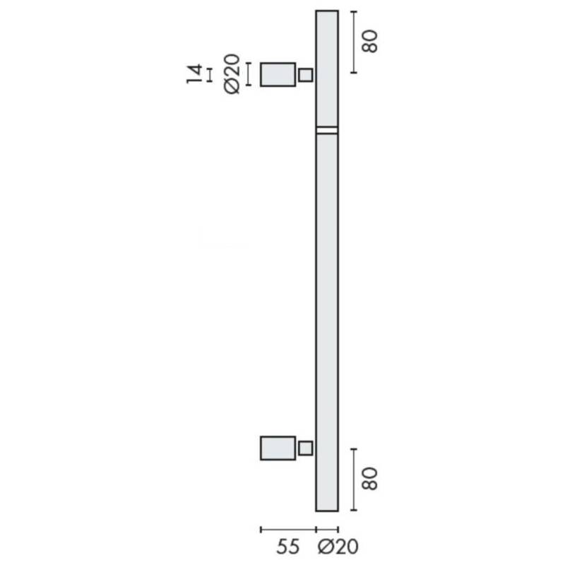 Bâton de maréchal Ø 20 mm, filetée, hauteur 901 à 1100 mm, inox brossé 316