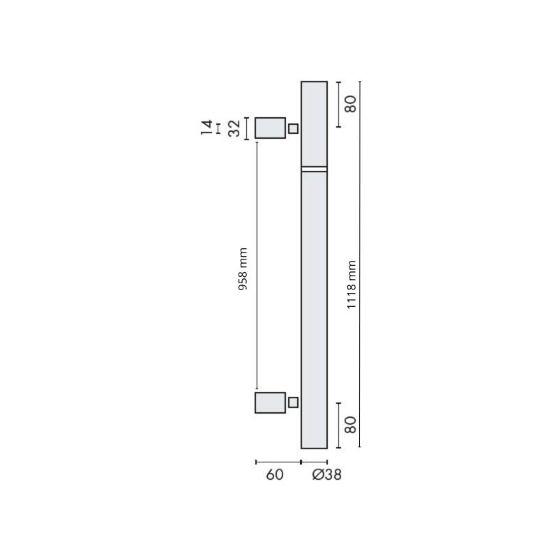 Bâton de maréchal Ø 38 mm, à douille, hauteur 1101 à 1300 mm, inox brossé 316