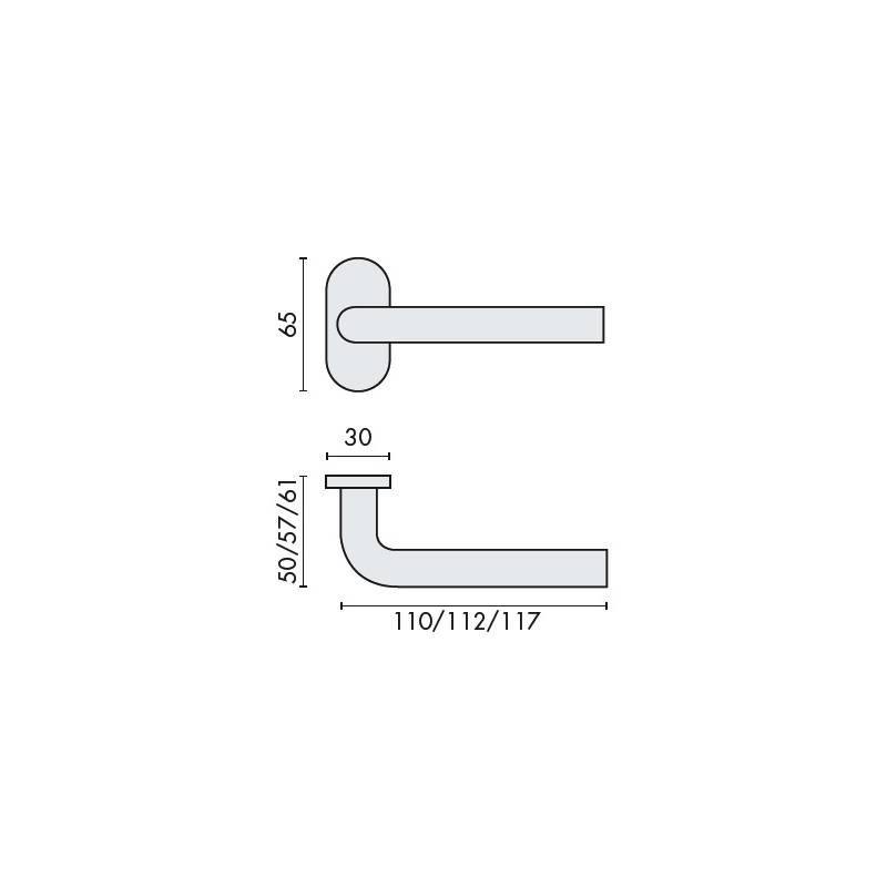 Paire de béquilles L 14 mm sur rosace ovale, inox brossé 316