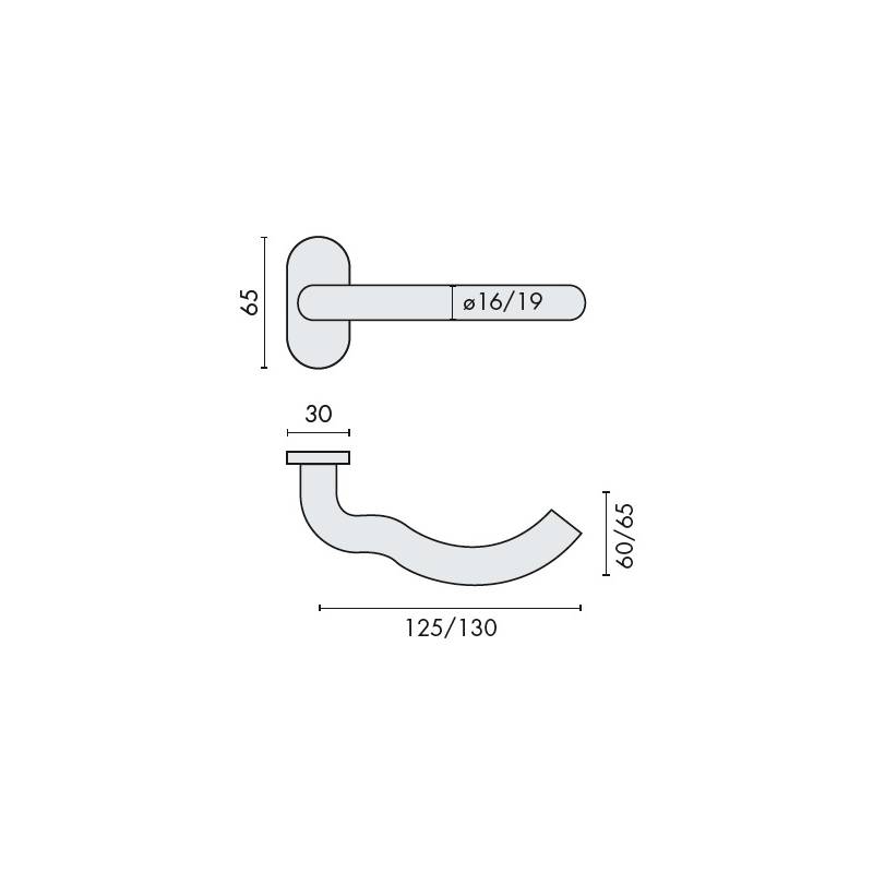 Paire de béquilles M 19 mm sur rosace ovale, inox brossé 316