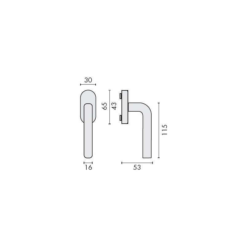 Béquille de fenêtre L 16 mm  avec 2 arrêts, inox brossé 316