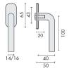 Béquille de fenêtre L 14 mm, inox brossé 316