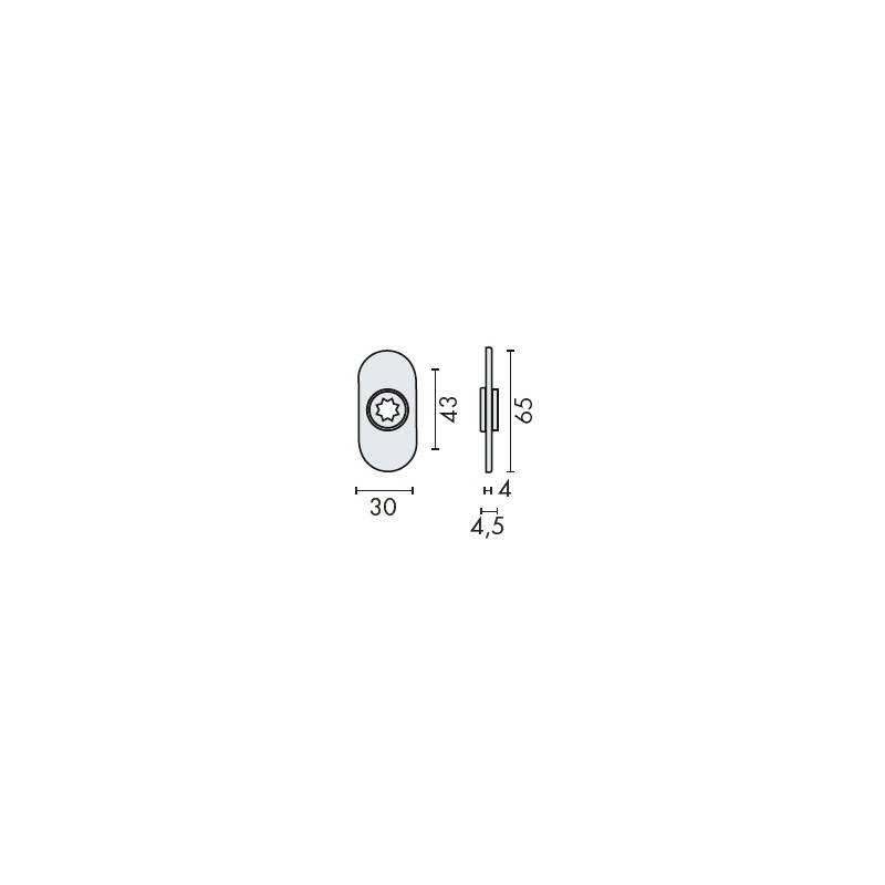 Paire de rosaces ovales, bec de cane 14 mm, entraxe 43 mm, inox brossé 316