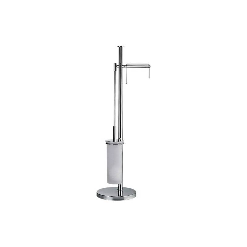 Console dérouleur papier WC et balai/brosse WC à poser, chromé/verre, PLUS