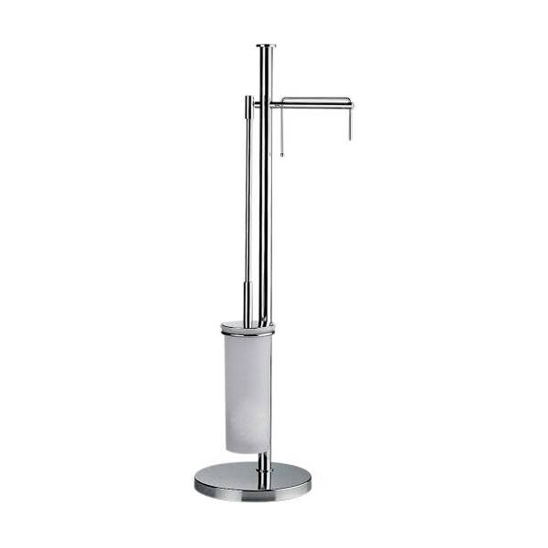Console dérouleur papier WC et balai/brosse WC à poser, chromé/verre, PLUS