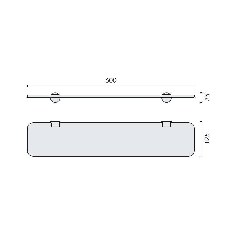 Tablette verre 600 mm, chromé/verre, PLUS
