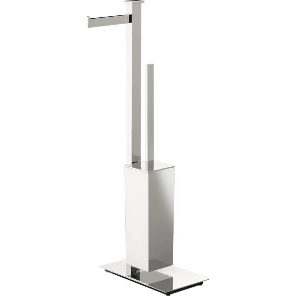 Console dérouleur papier WC et balai/brosse WC, gauche, chromé, UNITS