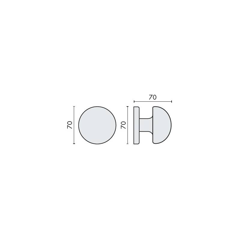 Bouton fixe ROBOT 55, Ø 70 mm sur rosace ronde, chromé mat
