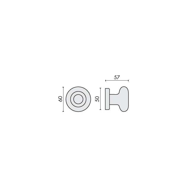 Bouton fixe ROUND 25, Ø 60 mm sur rosace ronde, chromé mat