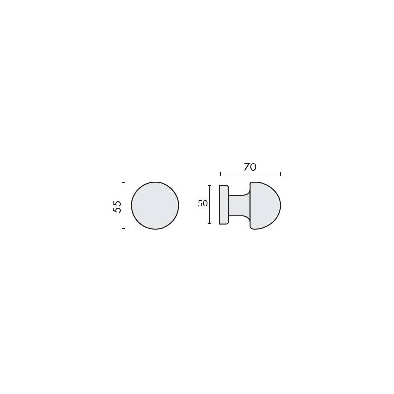 Bouton fixe ROBOT 45, Ø 55 mm sur rosace ronde, chromé mat
