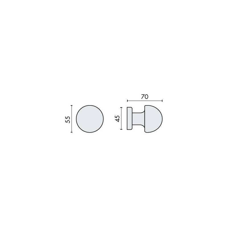 Bouton fixe ROBOT 45, Ø 55 mm sur rosace ronde, laiton poli