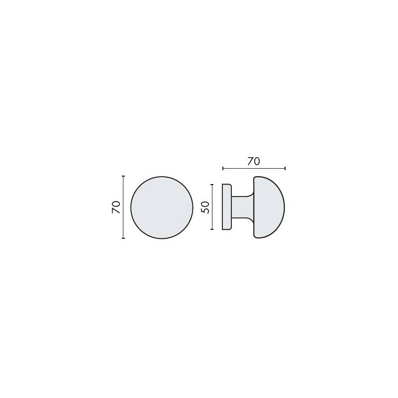 Bouton fixe ROBOT 65, Ø 70 mm sur rosace ronde, chromé mat