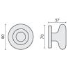 Bouton fixe ROUND 35, Ø 80 mm sur rosace ronde, chromé mat