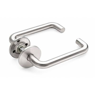 Paire de béquilles U 14 mm sur rosace ronde, inox brossé 316