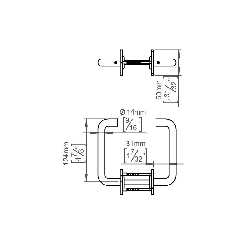 Paire de béquilles U 14 mm sur rosace ronde, inox brossé 316