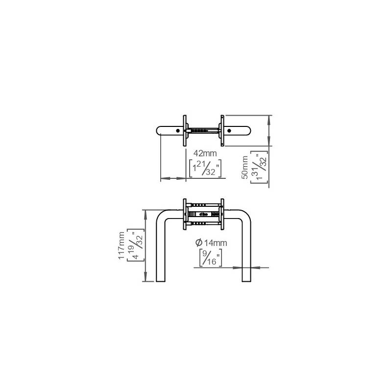 Paire de béquilles L 14 mm sur rosace ronde, inox brossé 316