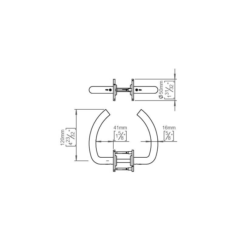 Paire de béquilles C 16 mm sur rosace ronde, inox brossé 316
