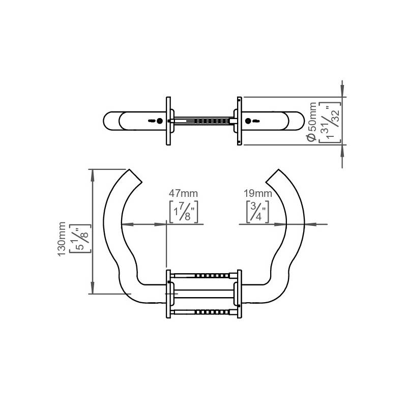 Paire de béquilles M 19 mm sur rosace ronde, inox brossé 316