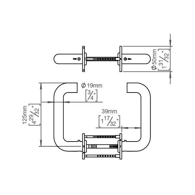 Paire de béquilles U 19 mm sur rosace ronde, inox brossé 316