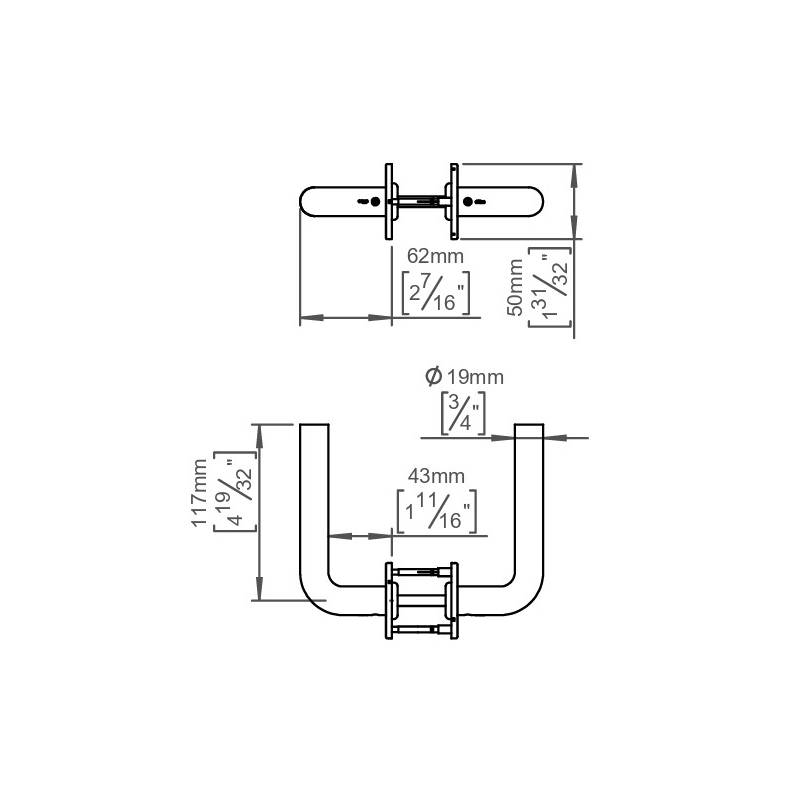 Paire de béquilles L 19 mm sur rosace ronde, inox brossé 316