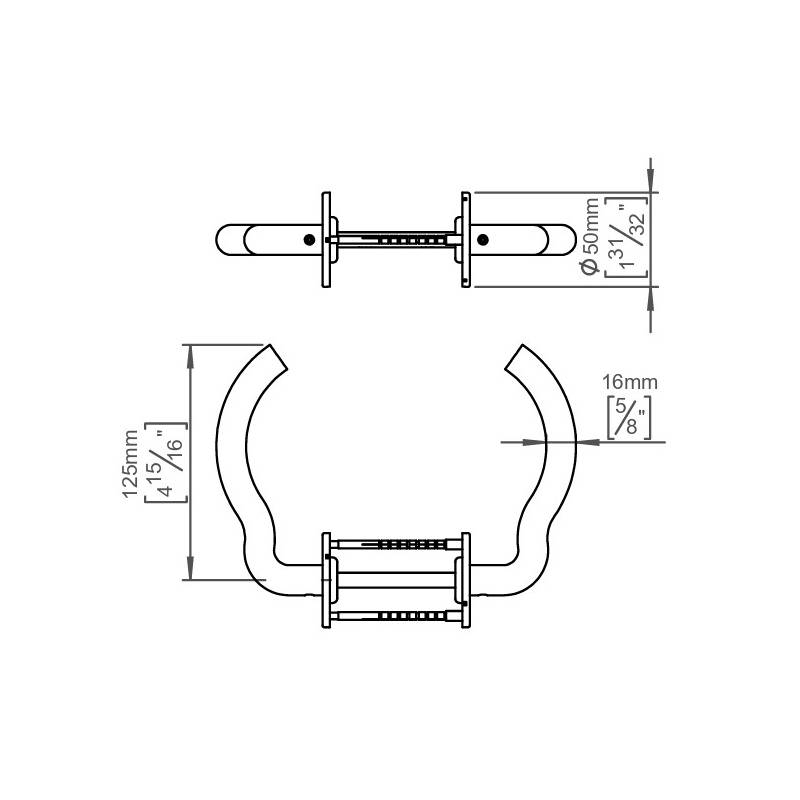 Paire de béquilles M 16 mm sur rosace ronde, inox brossé 316