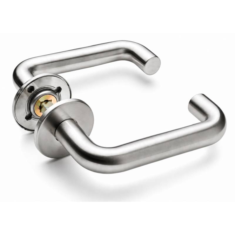 Paire de béquilles U 16 mm sur rosace ronde, inox brossé 316