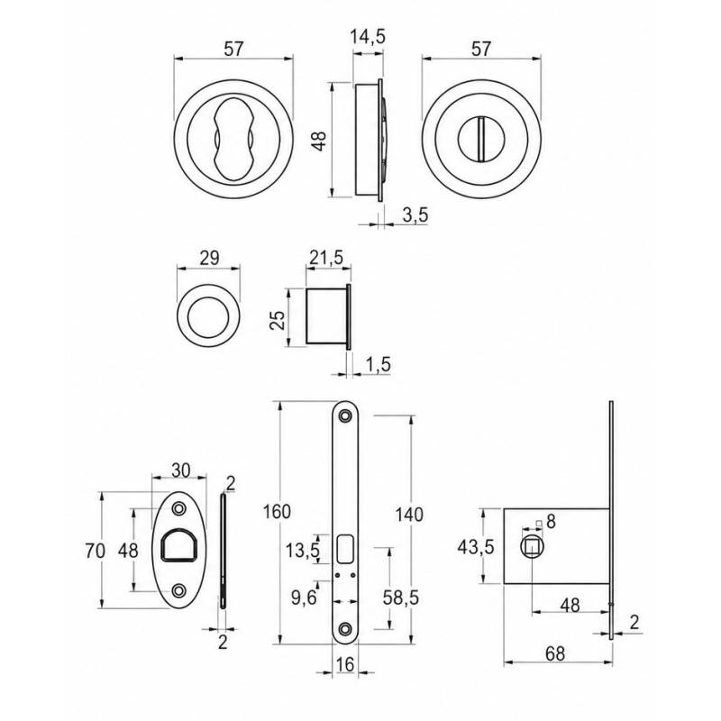 Cuvette encastrée OPEN Ø 57 mm avec serrure, laiton mat