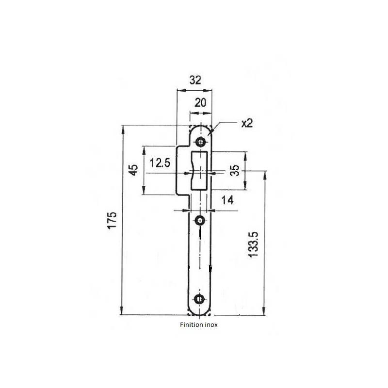 Gâche simple empennage pour serrure EXS inox