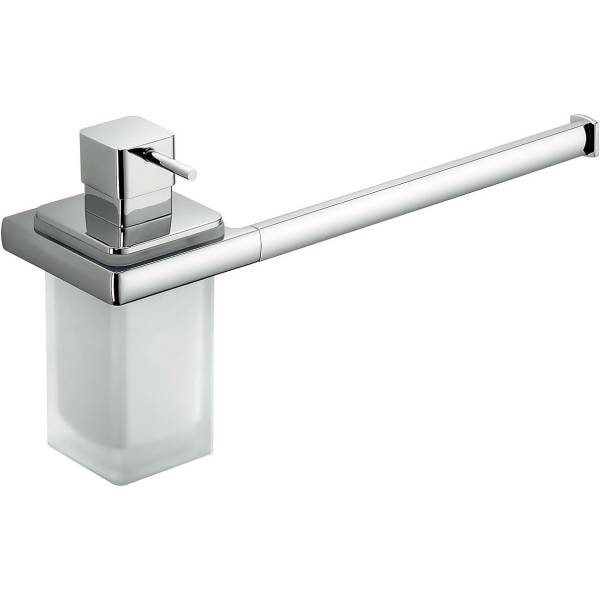 Distributeur de savon liquide et porte-serviette, chromé/verre, LULU