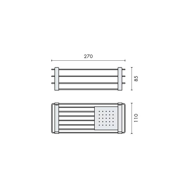 Panier rectangulaire avec tablette, chromé, COMPLEMENTS