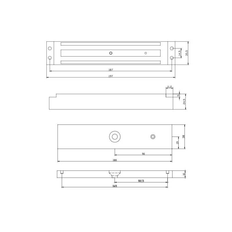 Ventouse encastrée, 600ibs, 12/24V DC, signal par reed