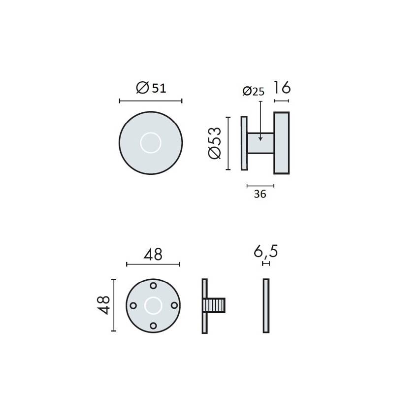 Bouton fixe sur rosace ronde série « Project », finition noir mat 19G